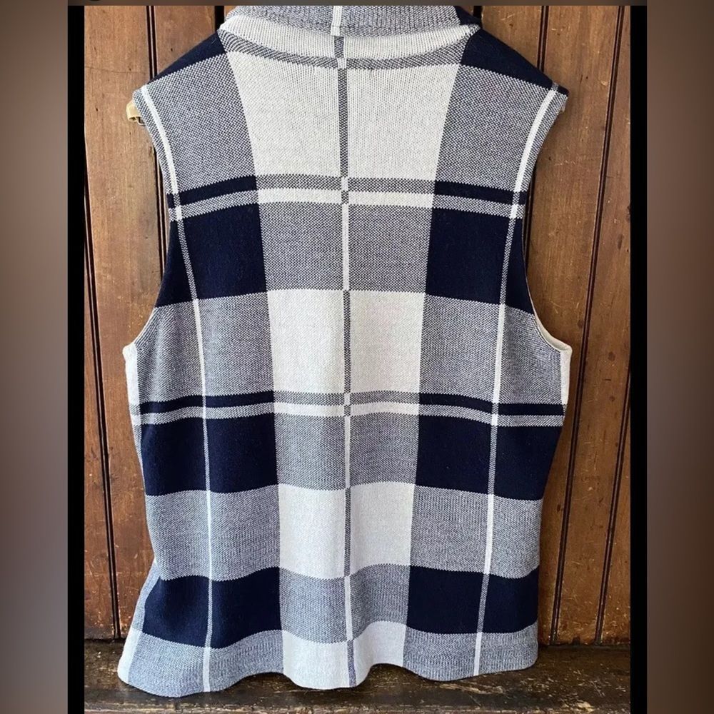 NWT Chaps Navy Plaid Asymmetric Full Zip Sweater Vest Womens Small Cotton - Picture 8 of 8